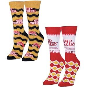 Nissin Cup Noodles Odd Sox Crew Novelty Socks Men's Large 8-12 Yellow 2 Pairs
